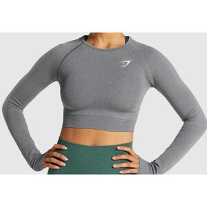 Women's Gymshark Gray Seamless Long Sleeve Cropped Top XS